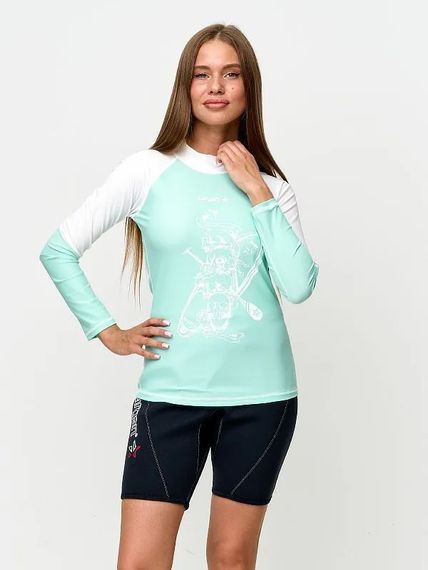 Футболка рашгард лонгслив Sargan Скелетон-Сап UPF 50+ женская бирюзовый/белый