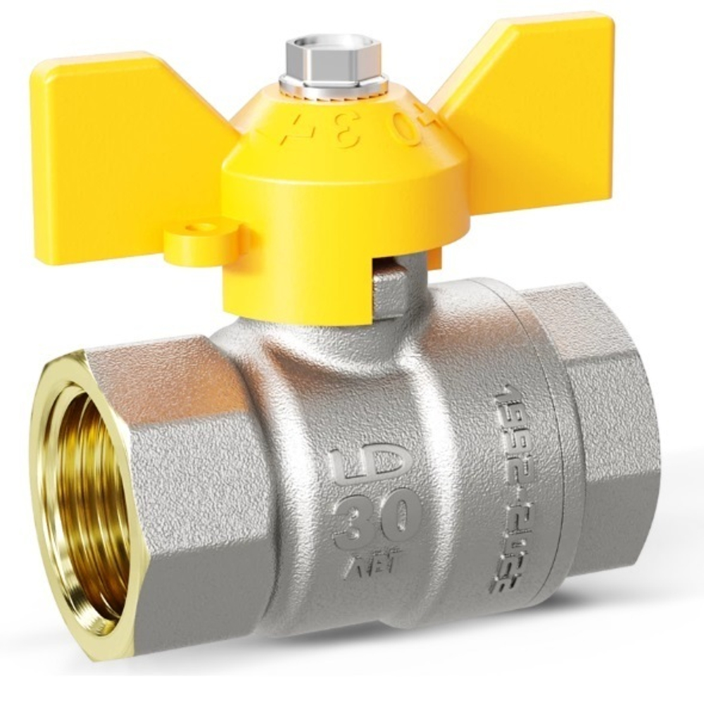 Кран шаровой для газа LD Pride Ду 32 (1 1/4") вн-вн, бабочка