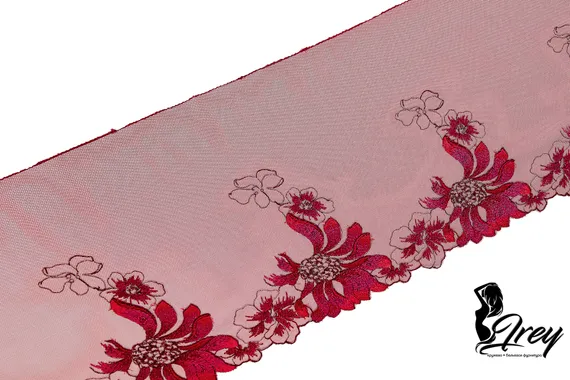 05-155 Вышивка на неэл. сетке 22 см, темно-красный/бордовый/люрекс (правая)