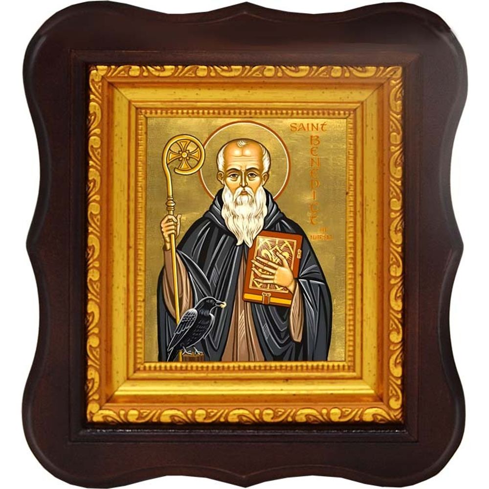 Венедикт (Бенедикт) Нурсийский преподобный игумен. Икона на холсте.