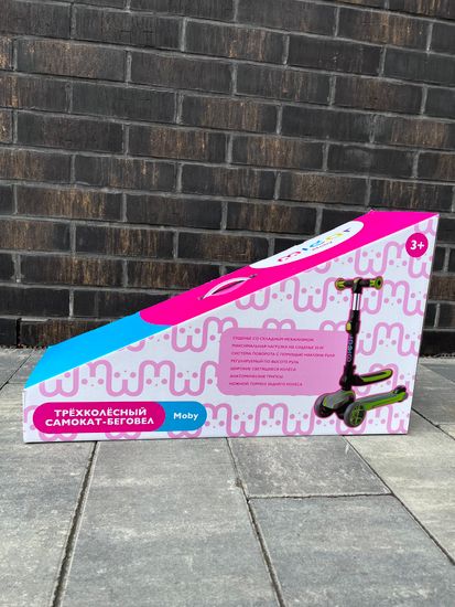 Самокат-беговел со светящимися колёсами 3 в 1 Scooter Micar Moby Green-Grey