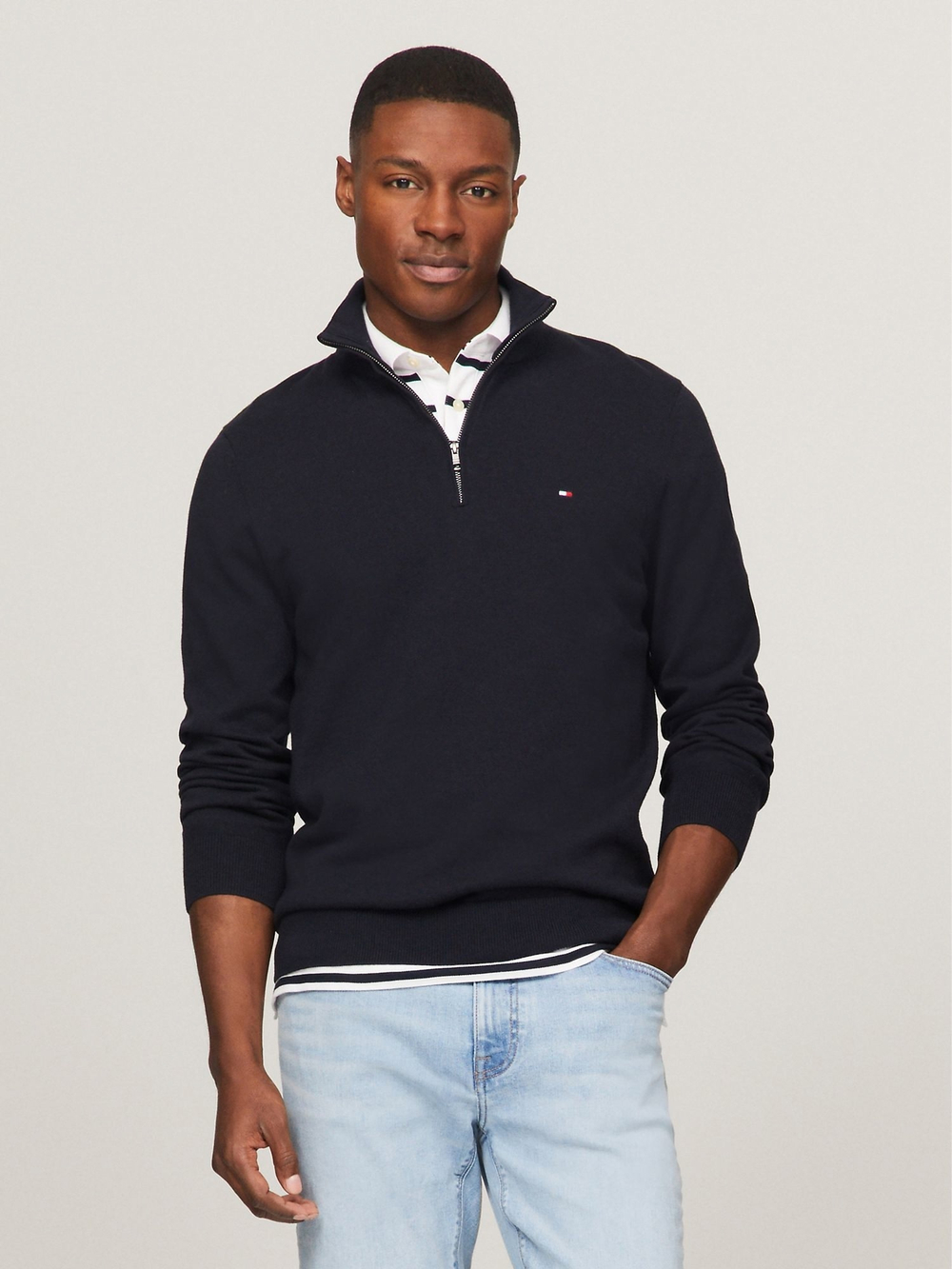 Свитер Tommy Hilfiger Solid Logo Quater-Zip Navy