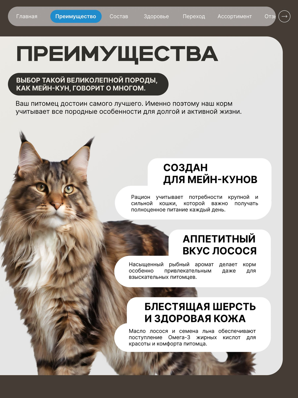 Корм сухой для взрослых кошек породы Мейн-кун, с лососем, 400 гр, QUATTRO