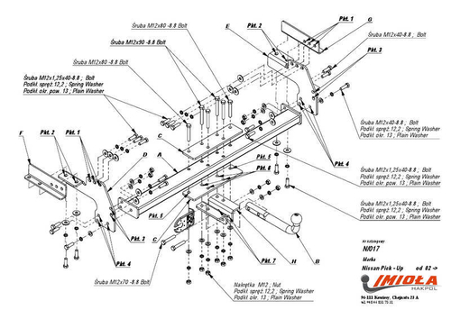 Фаркоп IMIOLA N.017 Nissan NP300 2005- без ступеньки, Nissan Navara 2002-2005(паспорт и сертификат в комплекте)(без электрики)