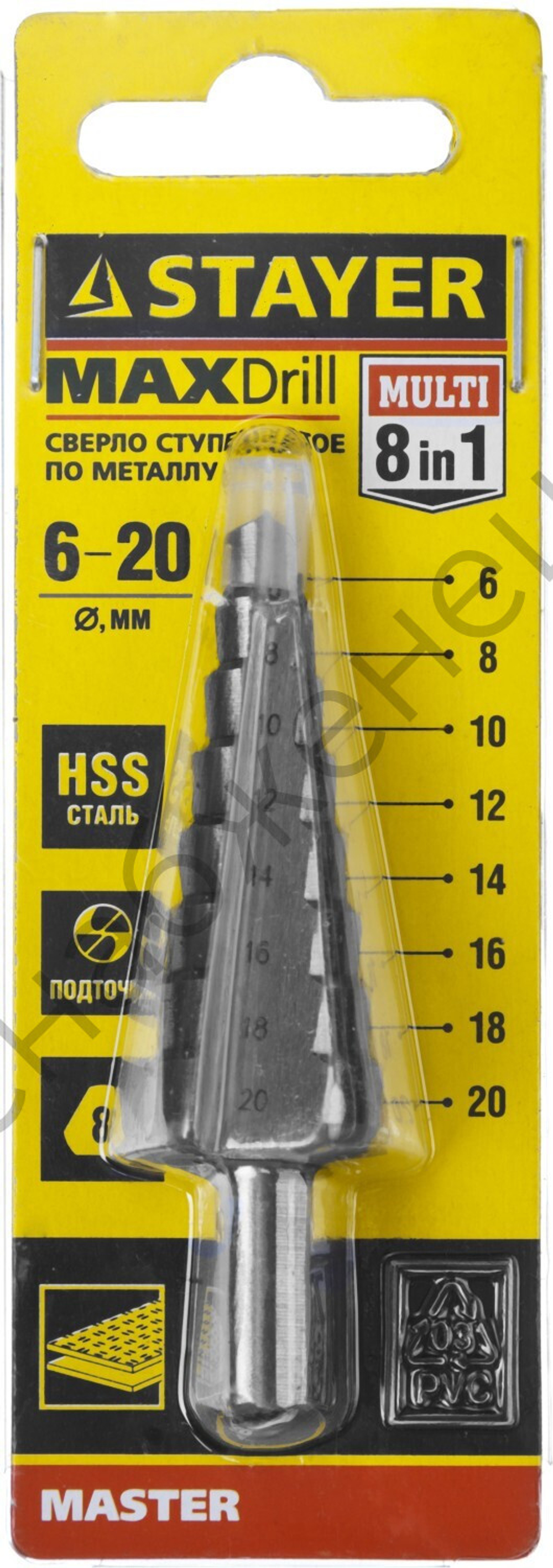 Сверло ступенчатое 6-20мм, 8 ступеней, STAYER