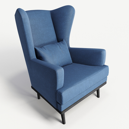 Мягкое кресло с ушами Фантазёр D-11 (Синий) на высоких ножках, для отдыха и чтения книг. В гостиную, балкон, спальню и переговорную комнату.