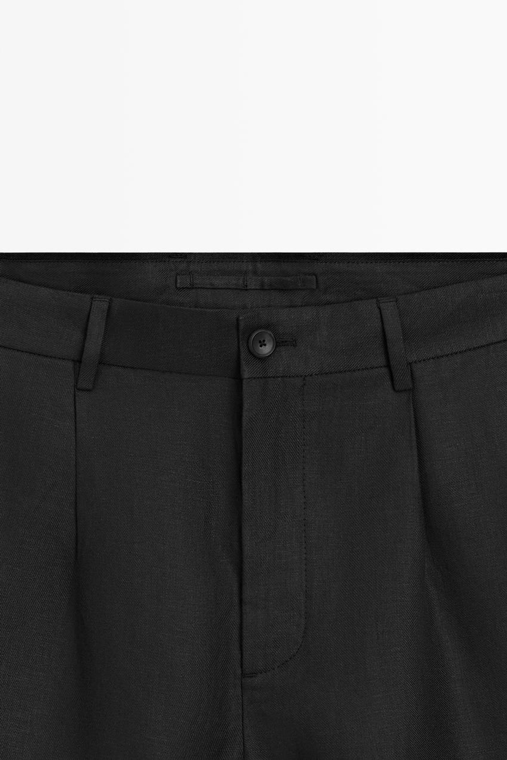 Massimo Dutti Льняные шорты-бермуды с вытачками, черный