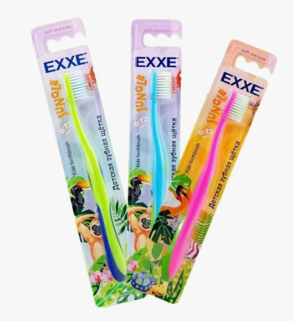 EXXE детская серия Джунгли Зубная щетка 6-12 лет (мягкая), 1 штука
