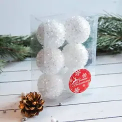 Набор шаров пластик Пушинка 4,5 см., 6 шт., белый, Зимнее Волшебство (2371344)