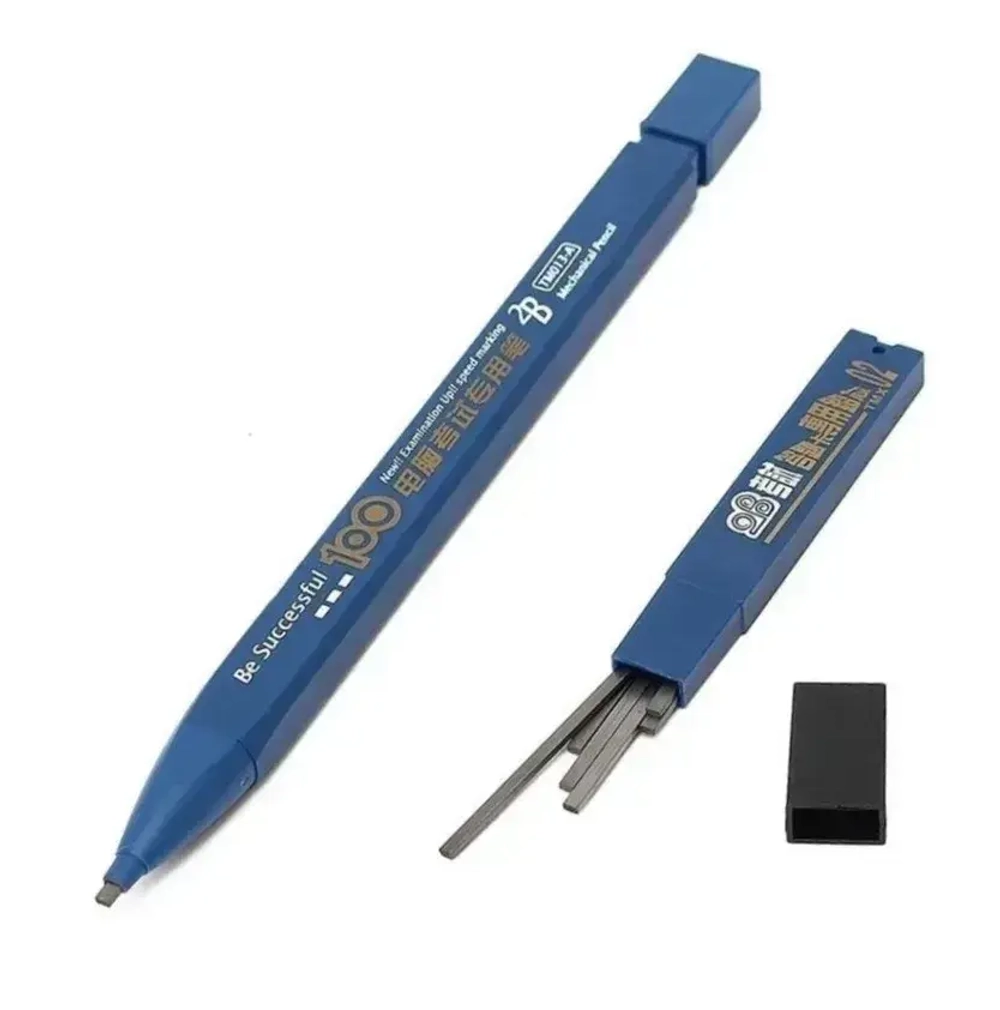 Карандаш строительный механический (цанговый) с ластиком и комплектом запасных сменных стержней. Модель карандаша ТМ013-А. Цвет корпуса Синий