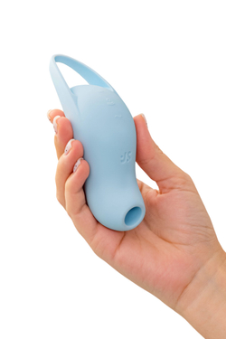 Вакуум-волновой стимулятор клитора с вибрацией Satisfyer Pocket Pro 1, силикон, голубой, 13,9 см