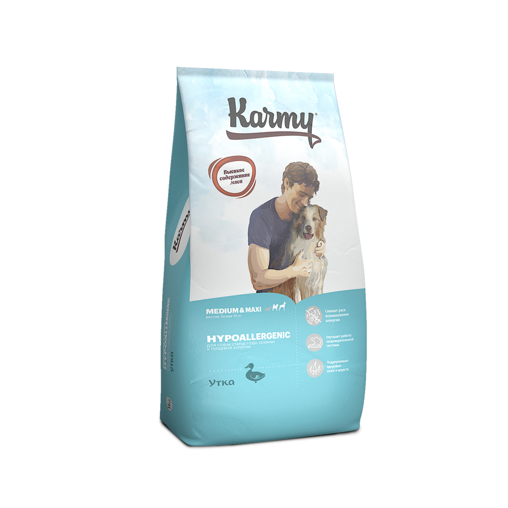Сухой корм для собак средних и крупных пород старше 1 года Karmy Hypoallergenic Medium & Maxi Утка
