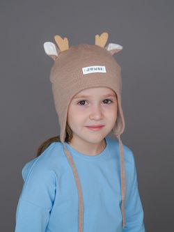 Шапка зимняя вязаная (Бархатный беж) Олененок