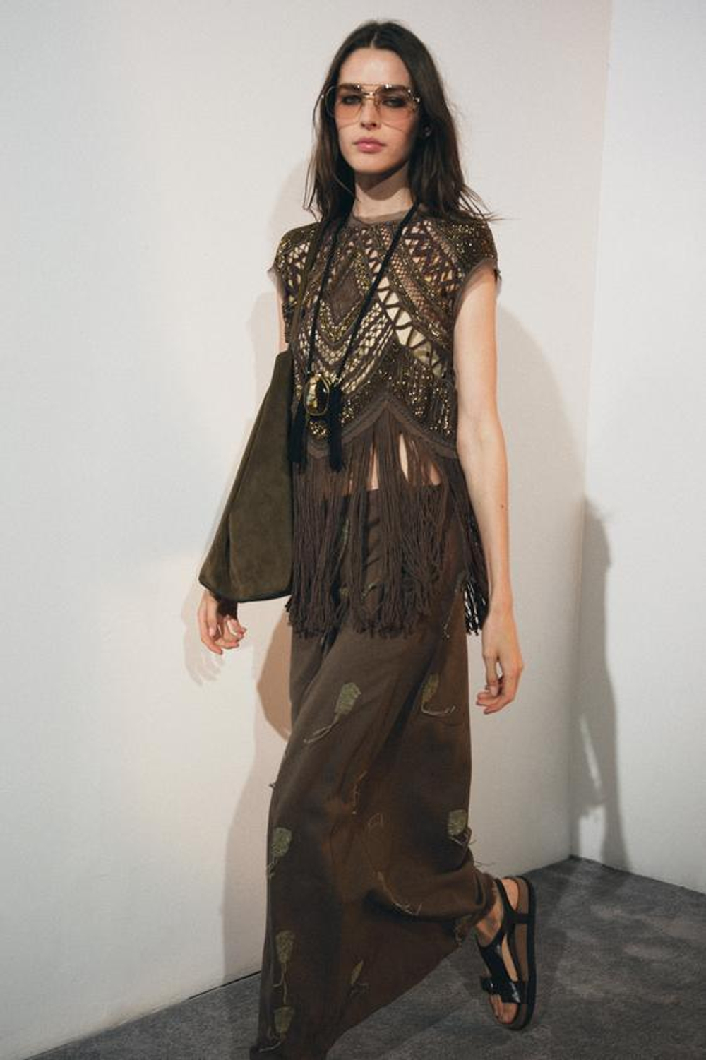 ZARA ЮБКА С ВЫШИВКОЙ И ЛЬНОМ — ZW COLLECTION, СЕРЫЙ МЕЛАНЖ