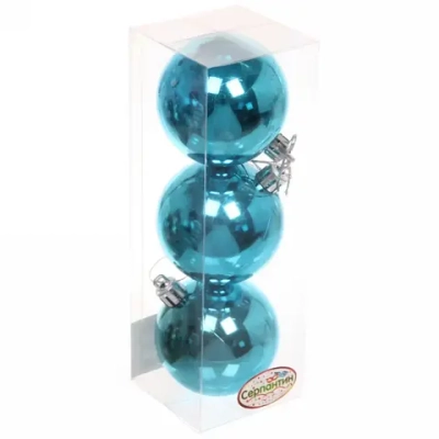 Новогодние шары 6 см (набор 3 шт) «Глянец», голубой