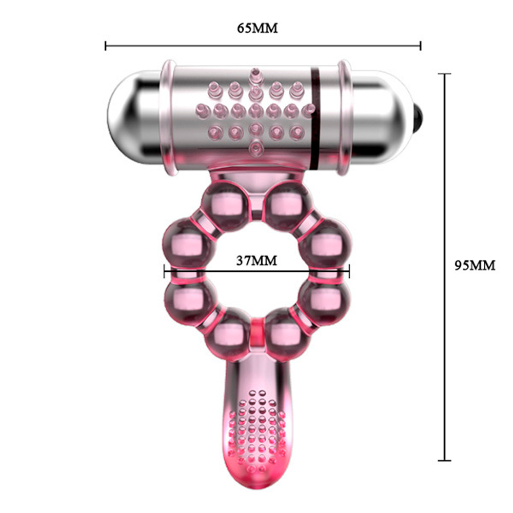Розовое эрекционное кольцо 3,7см с вибростимуляцией клитора Baile Pleasure Tongue Ring BI-014075