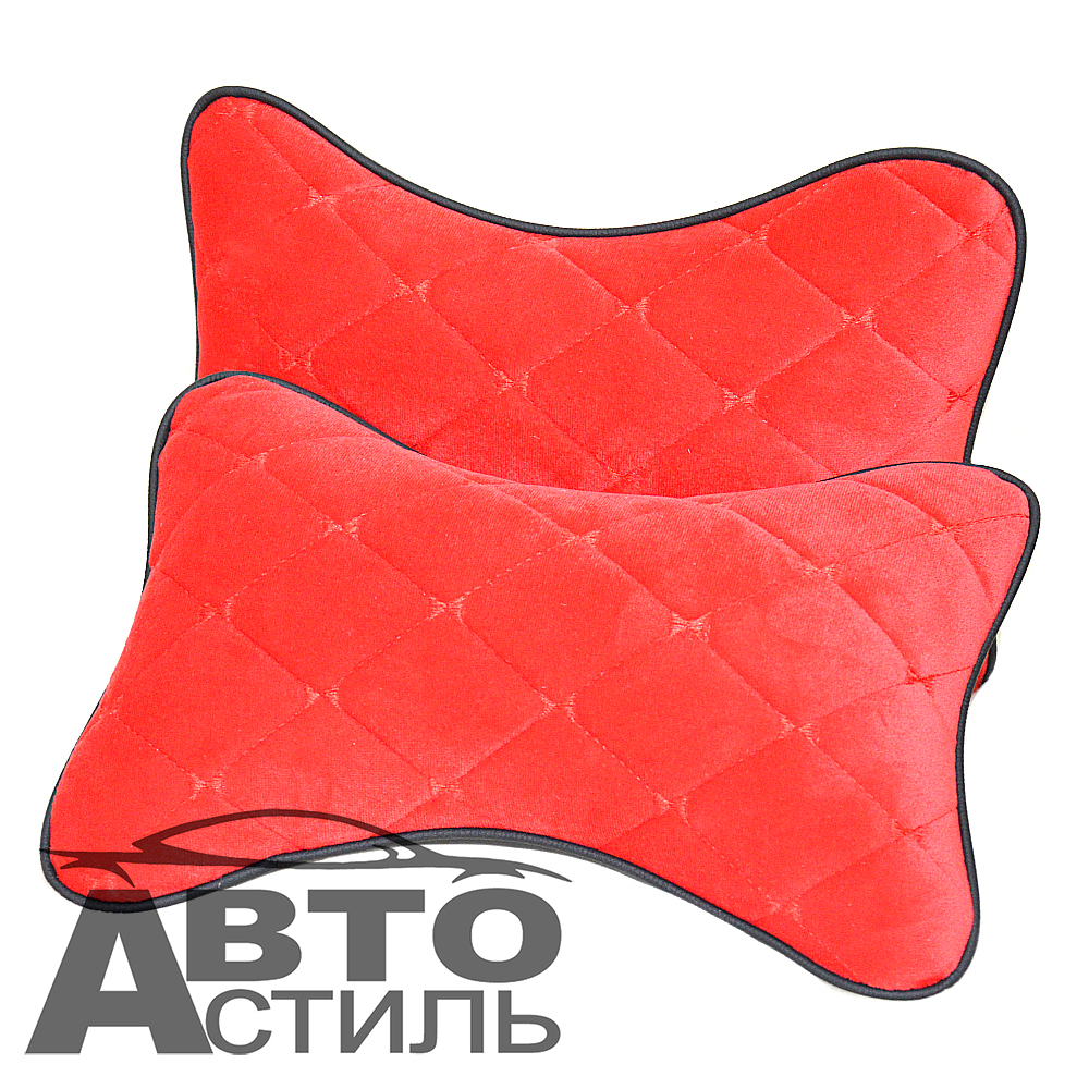 Подушки на подголовник Coolpart - MAXIMAL (2шт) - JJ-38-RDRD Велюр красный/шов красный (Косточки)