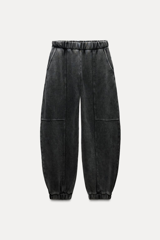 ZARA БРЮКИ ИЗ МЯГКОЙ ТКАНИ С ЭФФЕКТОМ ПОТЕРТОСТИ, АНТРАЦИТОВО-СЕРЫЙ