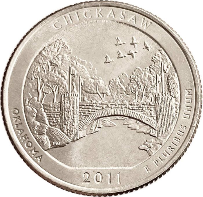 25 центов (1/4 доллара, квотер) 2011 США «Национальная зона отдыха Чикасо» (P) (10-й парк)