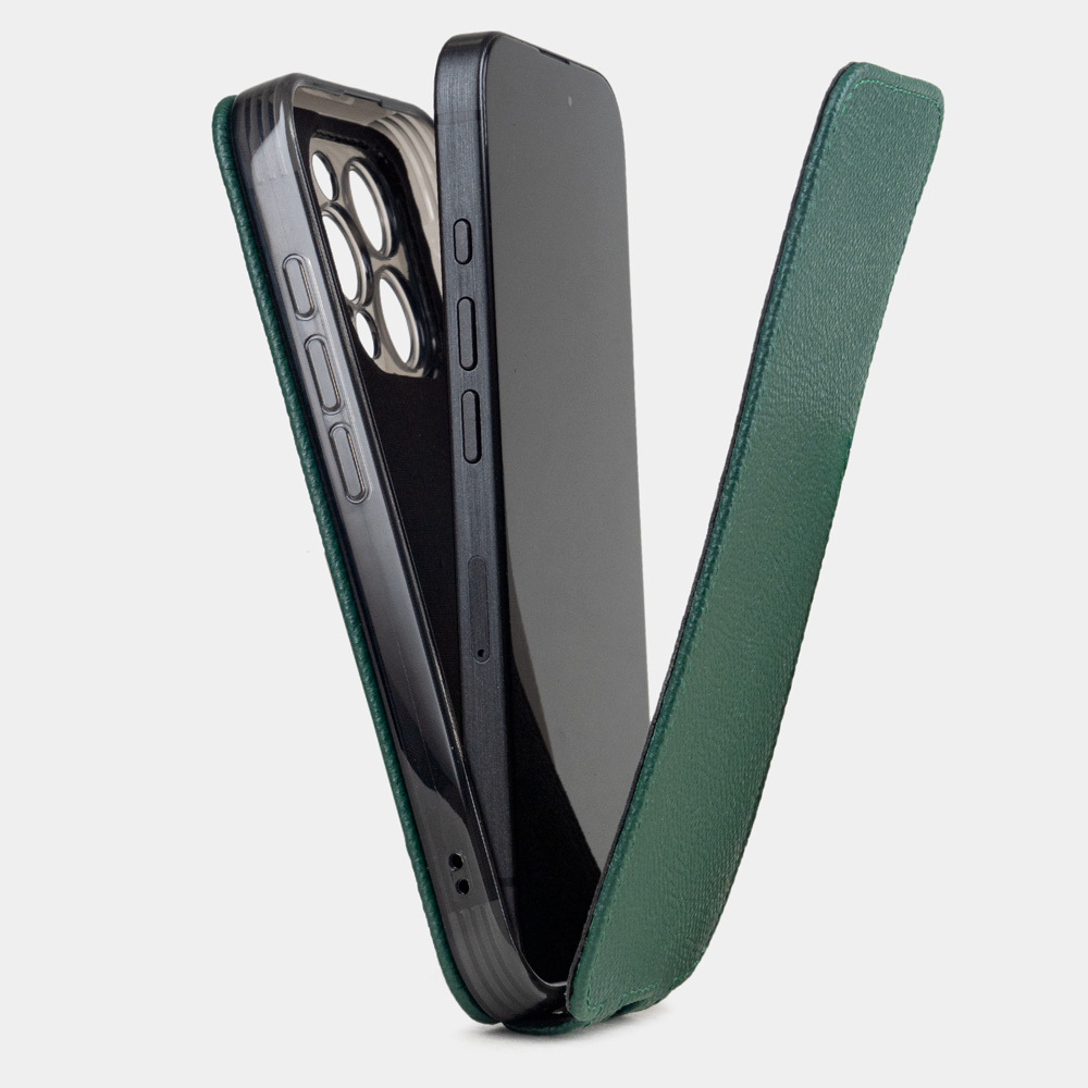 Чехол iPhone 16 Pro Max натуральная кожа сафьяно, зеленого цвета