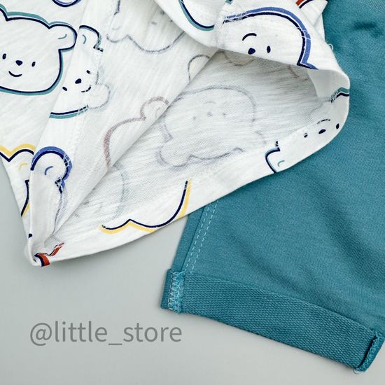 Комплект хлопковый "Медвежата" белый/бирюзовый