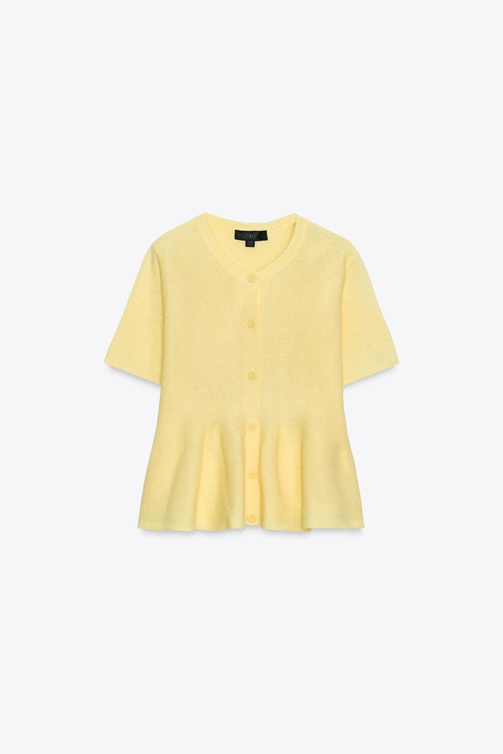 ZARA ТРИКОТАЖНЫЙ КАРДИГАН С БАСКОЙ, ЖЕЛТЫЙ