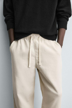 ZARA БРЮКИ RELAXED FIT С РЕЛЬЕФНОЙ СТРУКТУРОЙ, СВЕТЛО-БЕЖЕВЫЙ