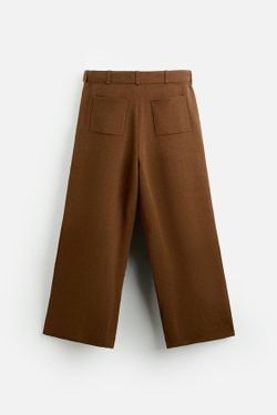 ZARA X NANUSHKA ТРИКОТАЖНЫЕ БРЮКИ С ПОЯСОМ, КОРИЧНЕВЫЙ