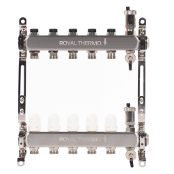 Коллектор Royal Thermo нерж. в сборе универсальный 1" ВР-3/4" НР с автомат. воздухоотвод-ми 5 вых.