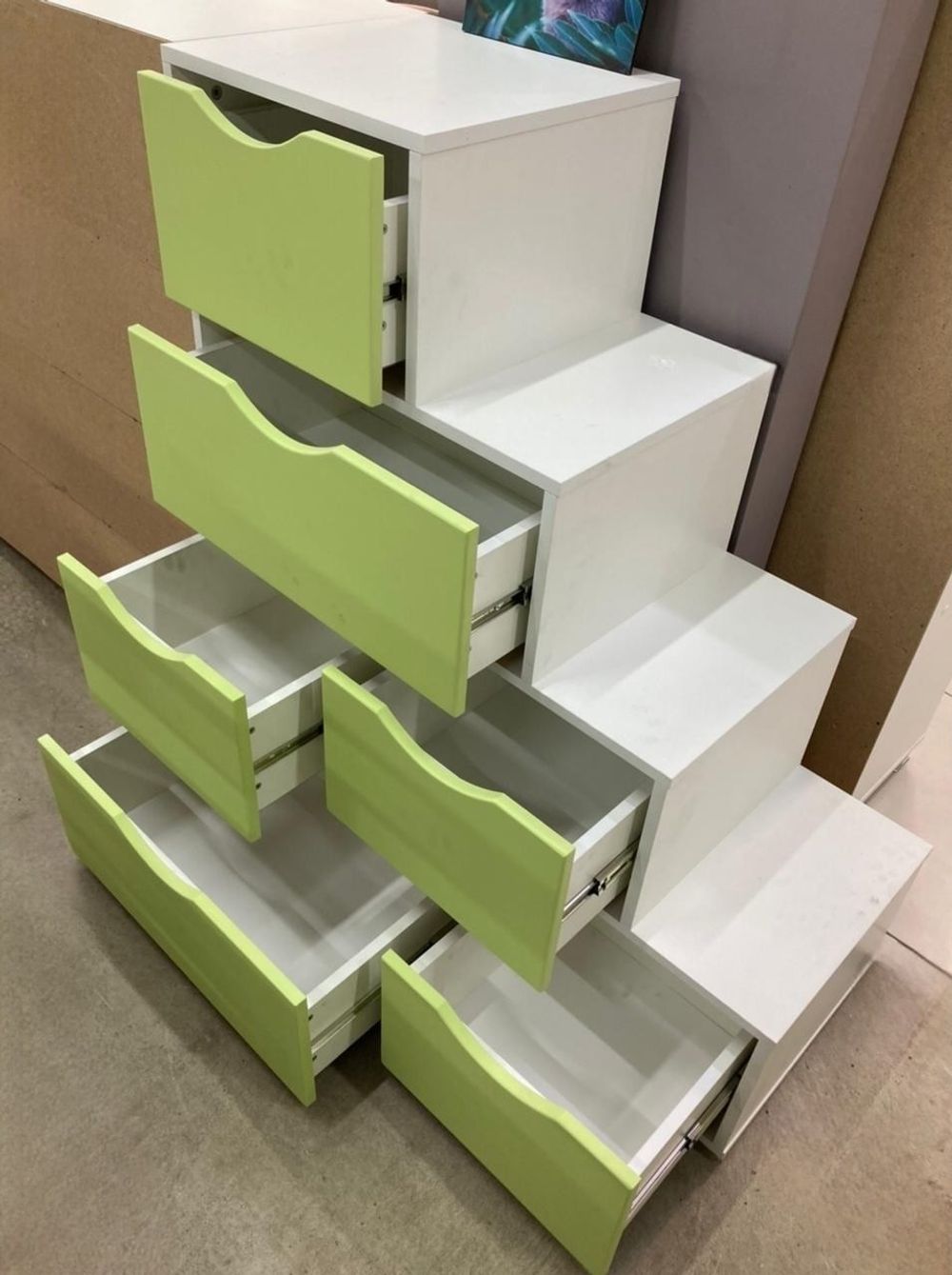 Комод Лесенка МДФ белый/лайм