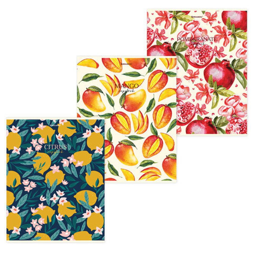 Тетрадь А4, 96 л., BRAUBERG, скоба, клетка, глянцевый лак, "FRUITS", 404066, 3шт