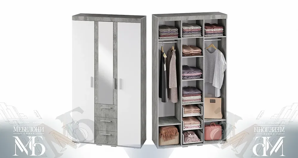 Шкаф для белья Инстайл ШК-30 бетон/белый