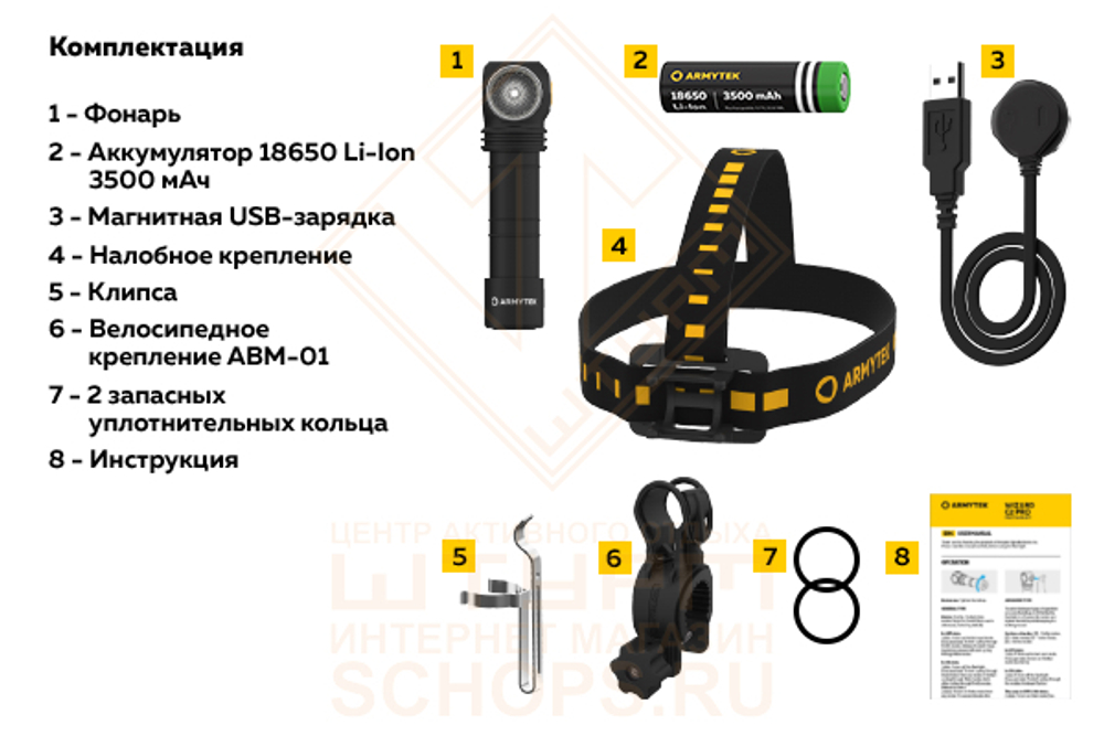 Фонарь налобный Armytek Wizard C2 Pro Magnet USB, Холодный