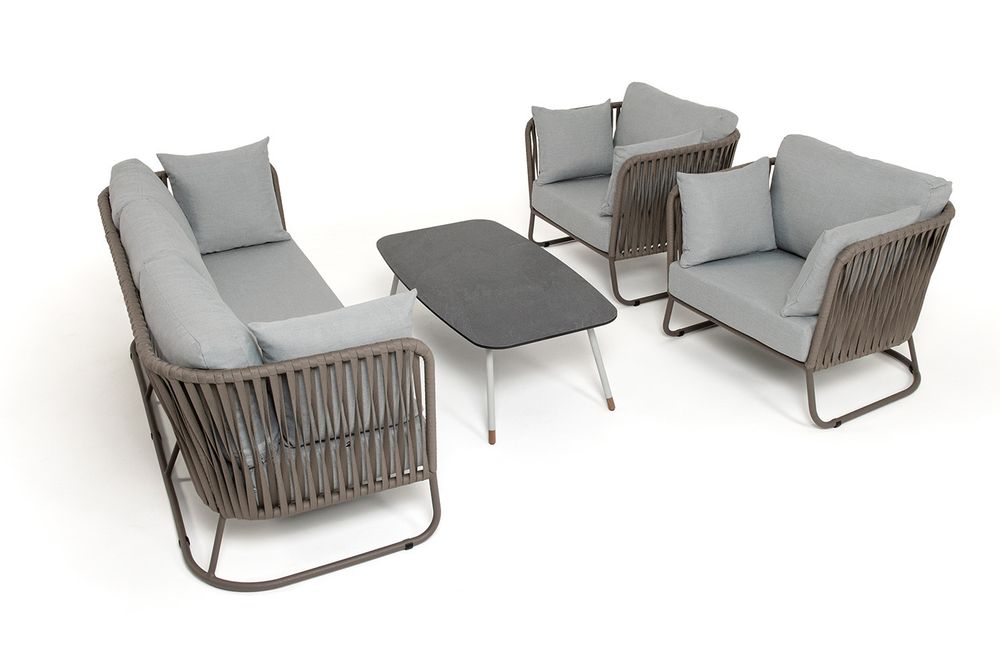 "Багамы" лаунж-зона 5-местная плетеная из роупа (веревки), каркас алюминиевый бежево-серый, роуп серо-коричневый