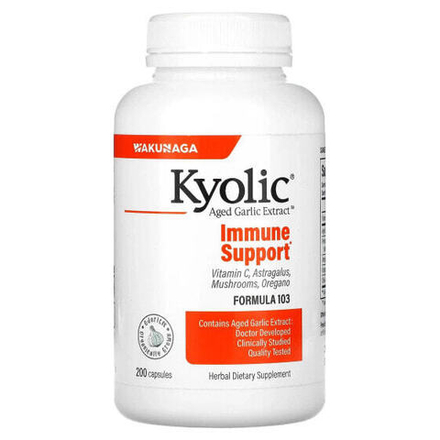 Растительные экстракты и настойки Kyolic, Aged Garlic Extract, выдержанный экстракт чеснока, для иммунитета, формула 103, 200 капсул