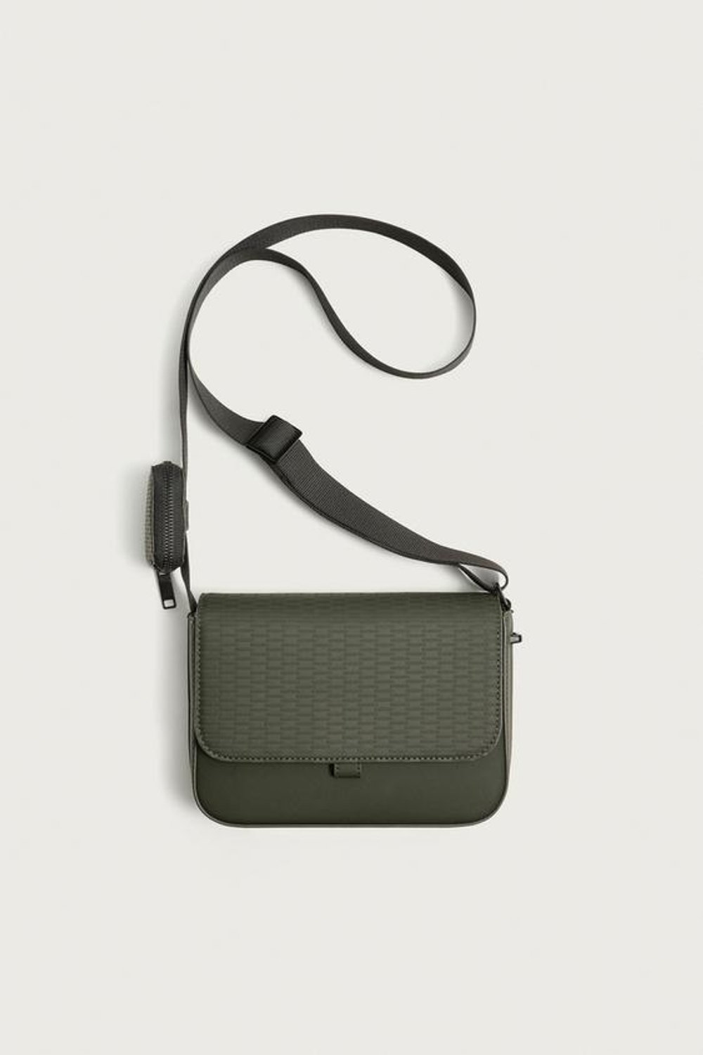 ZARA ПРОРЕЗИНЕННАЯ СУМКА С РЕЛЬЕФНЫМ УЗОРОМ, ЗЕЛЕНЫЙ ХАКИ