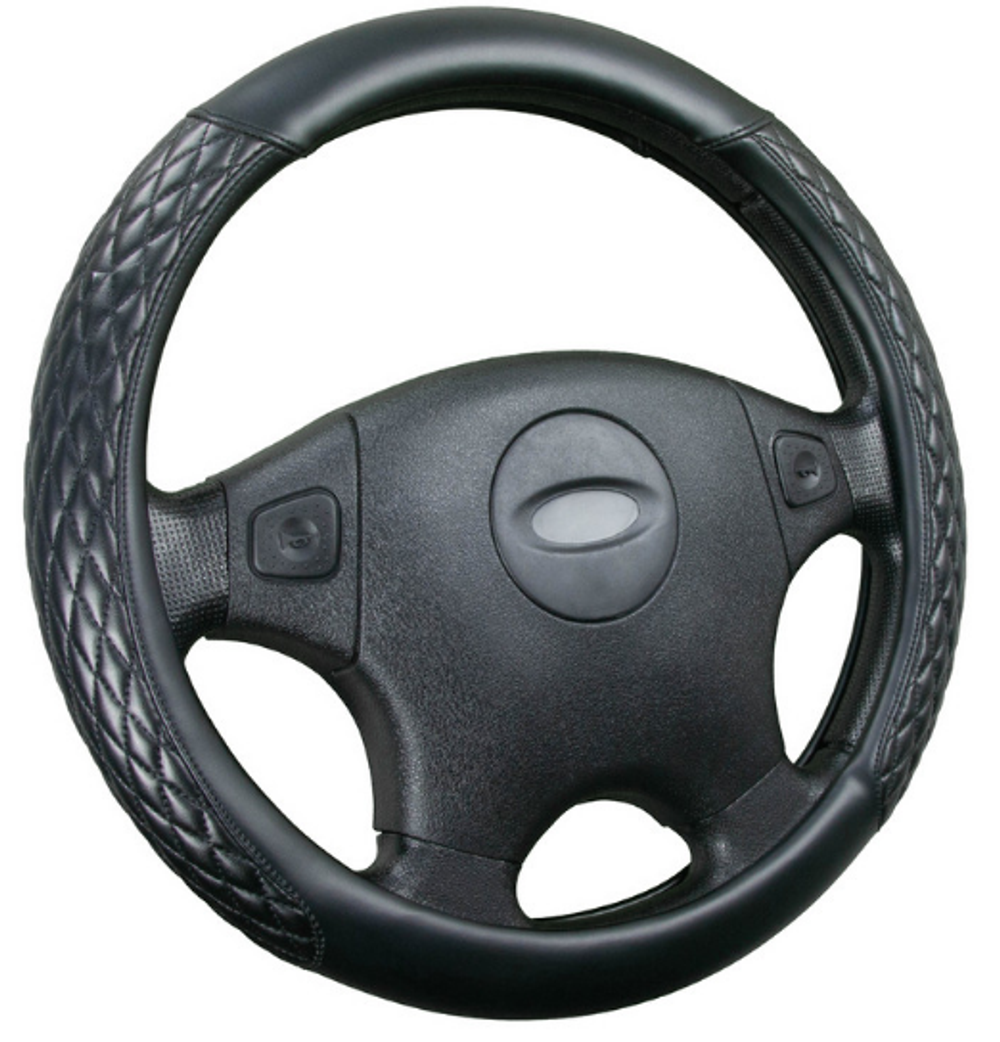 Оплетка на руль круглая CarFashion -М- «ROMB» 31553 - Экокожа - черный/черный/шов черный