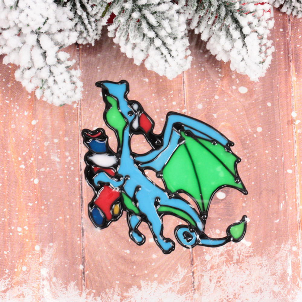 Наклейка на стекло «Дракон с подарком» 15*20 см