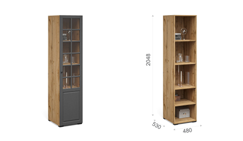 Система Лацио Сканди Витрина 1д ЛВ Вотан/Сканди графит (ручка чёрная)