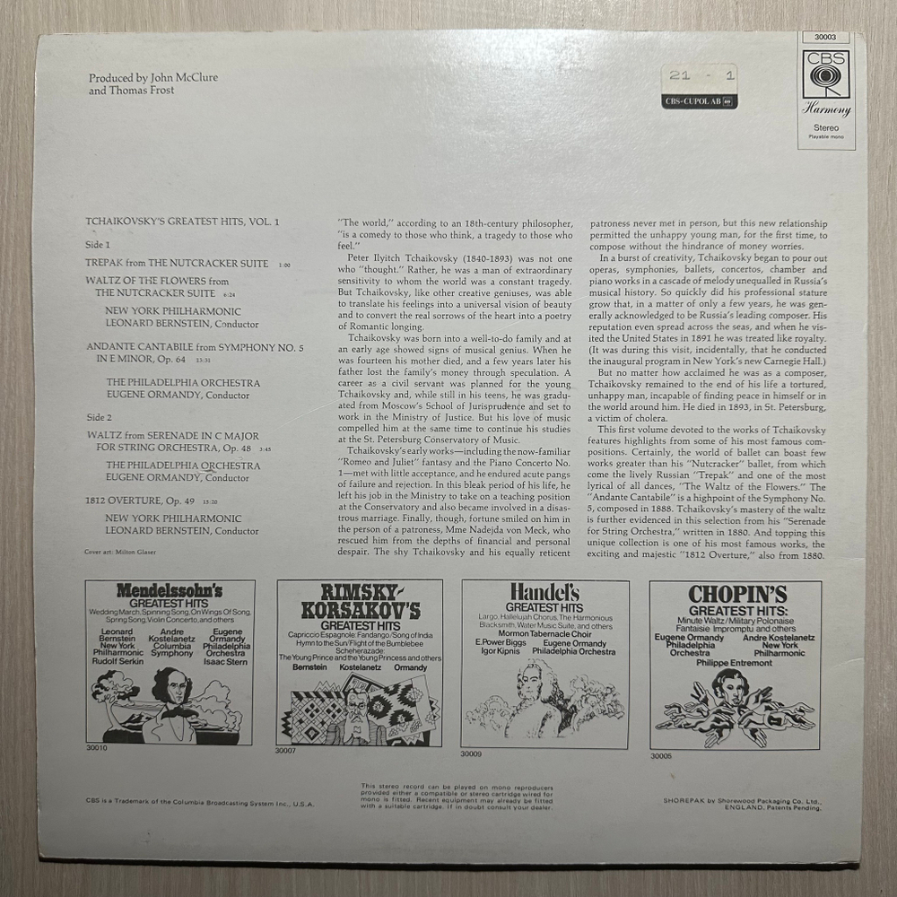 Чайковский - Greatest Hits Vol.1 (Англия 1969г.)