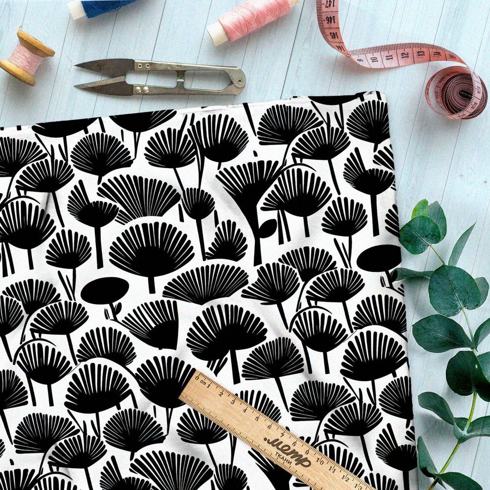 Ткань премиум таффета двуцветная цветочная фантазия