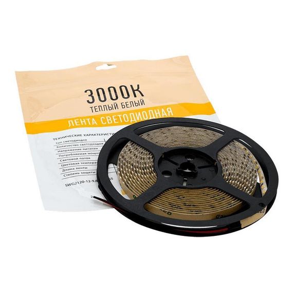 Светодиодная влагозащищенная лента SWG 9,6W/m 120LED/m 2835SMD теплый белый 5M 001697