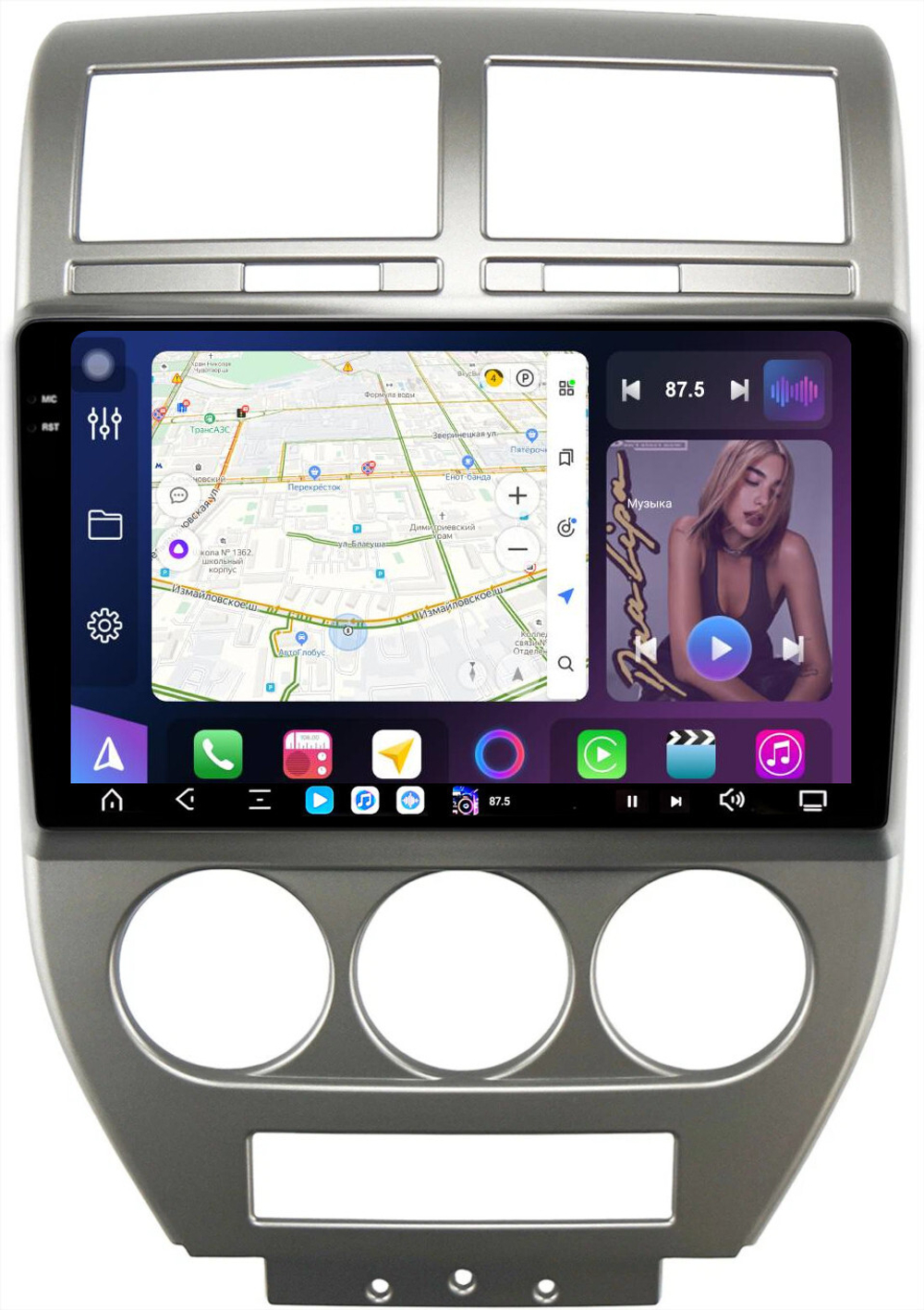 Магнитола для Jeep Compass 2006-2010 - FarCar XXL10-9615 монитор 10.36" 2K QLED на Android 14, TS20, 8+256Гб, CarPlay, 4G SIM-слот