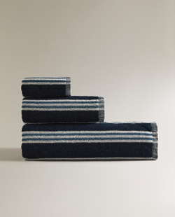 Zara Home Полотенце для лица и рук из хлопка, синий, в полоску · 2543/013