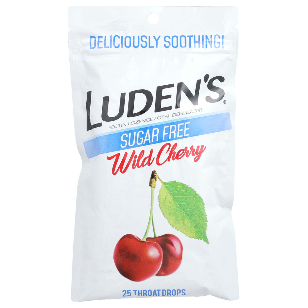 Luden's, пектиновая пастилка/смягчающее средство для полости рта, без сахара, дикая вишня, 25 капель для горла