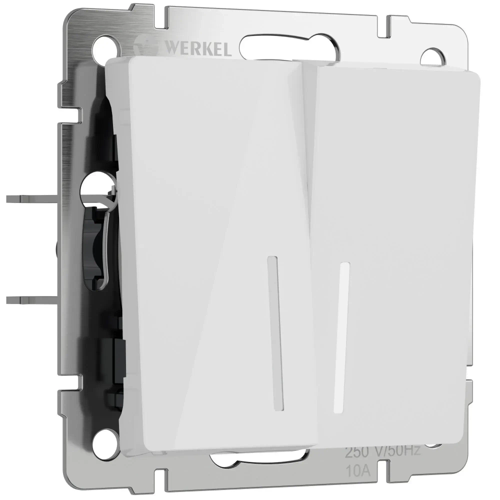 Выключатель двухклавишный проходной с подсветкой (белый акрил) W1122141