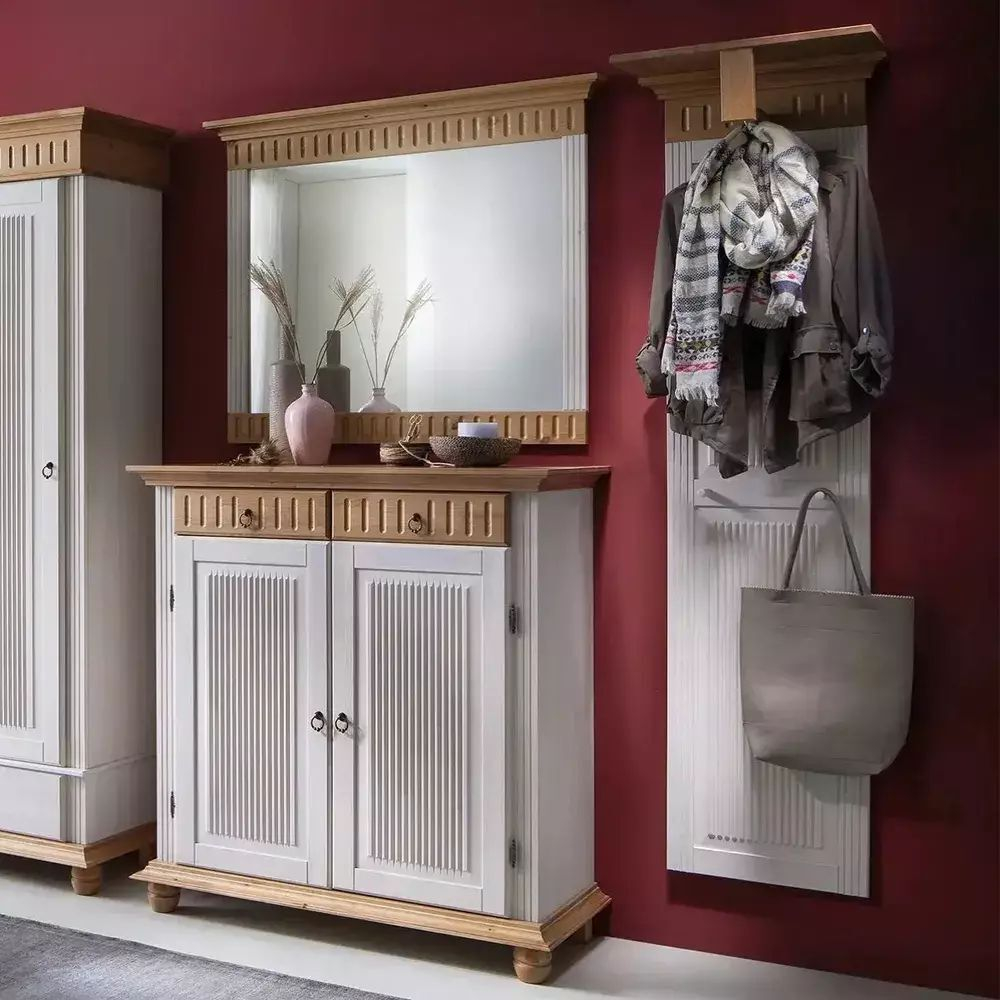 Вешалка настенная Хельсинки для прихожей, сосна, большая, белый/антик (белый, бежевый)