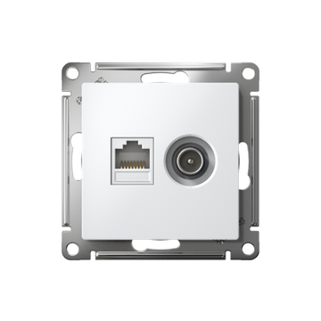 Розетка компьютерная + телевизионная 2-м СП AtlasDesign RJ45 кат.5E + TV механизм бел. SE ATN000189