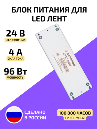 Блок питания для светодиодной ленты 96 Вт 24 В
