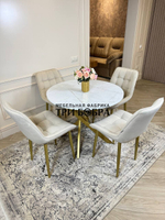 Круглый раздвижной стол "Лофт", белый каспий и стулья "Бостон" бежевый